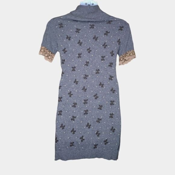 SISTE'S Y2K gray angora blend lace trim cowl neck sweater tunic‎ dress M - Picture 3 of 10